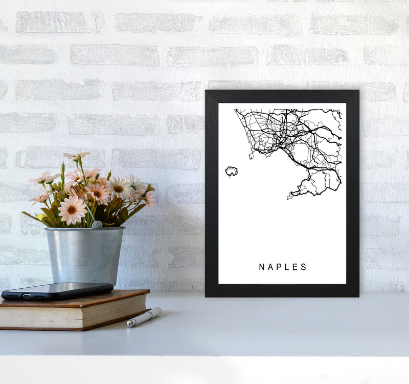 Naples Map Art Print by Pixy Paper A4 White Frame