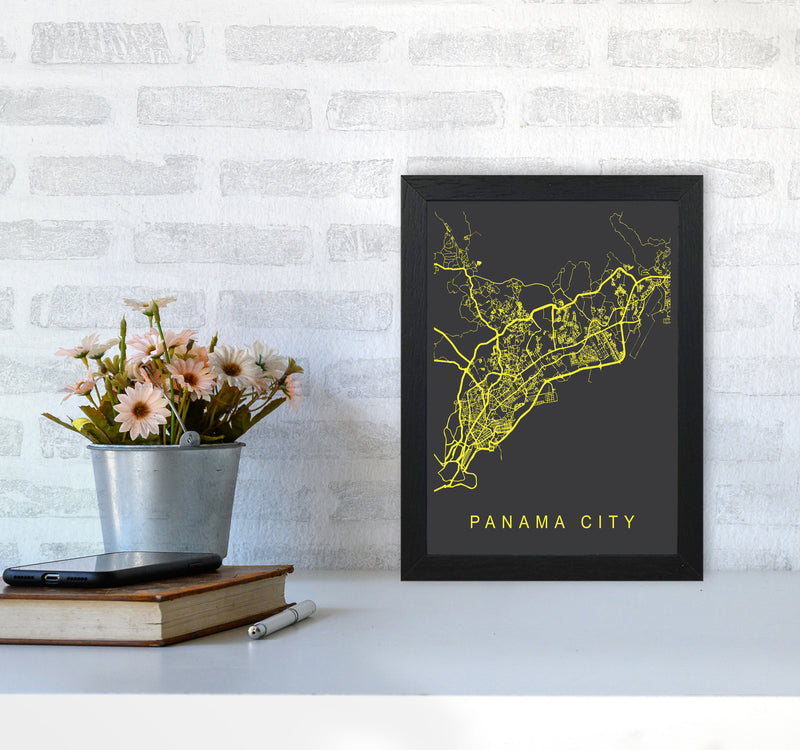 Panama City Map Neon Art Print by Pixy Paper A4 White Frame