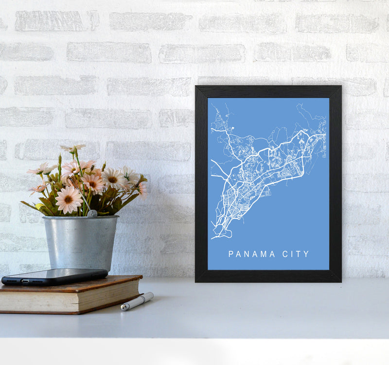 Panama City Map Blueprint Art Print by Pixy Paper A4 White Frame