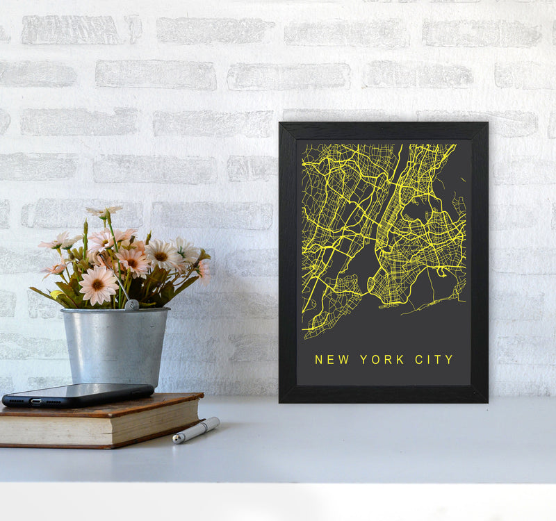 New York City Map Neon Art Print by Pixy Paper A4 White Frame