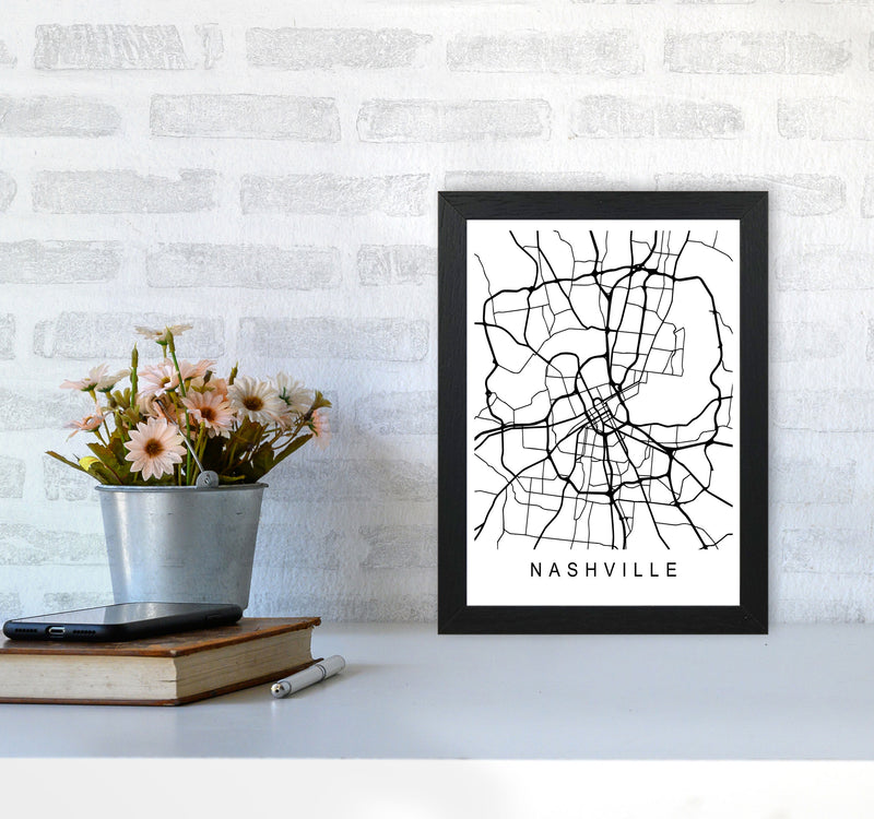 Nashville Map Art Print by Pixy Paper A4 White Frame