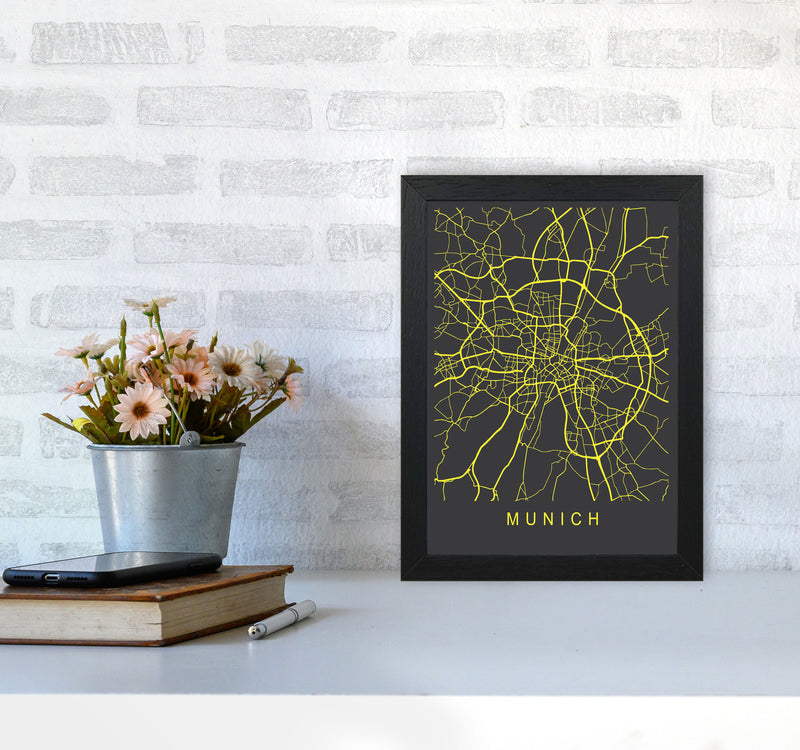 Munich Map Neon Art Print by Pixy Paper A4 White Frame