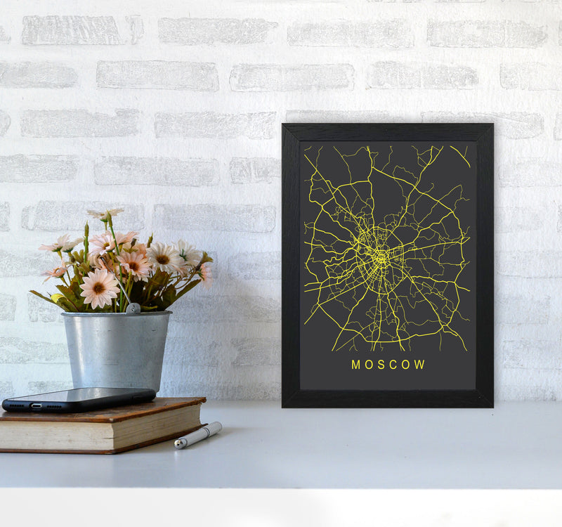 Moscow Map Neon Art Print by Pixy Paper A4 White Frame