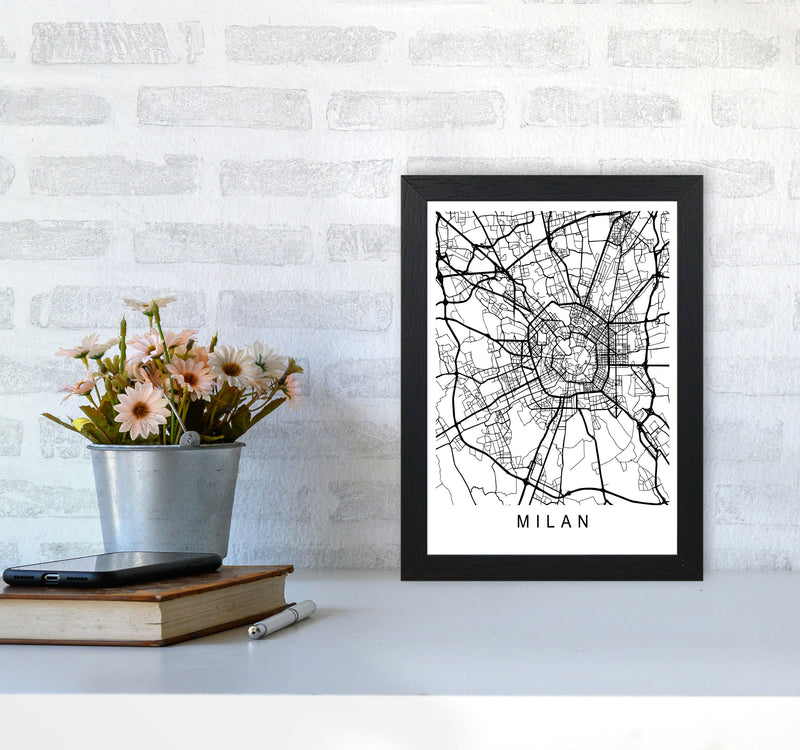 Milan Map Art Print by Pixy Paper A4 White Frame
