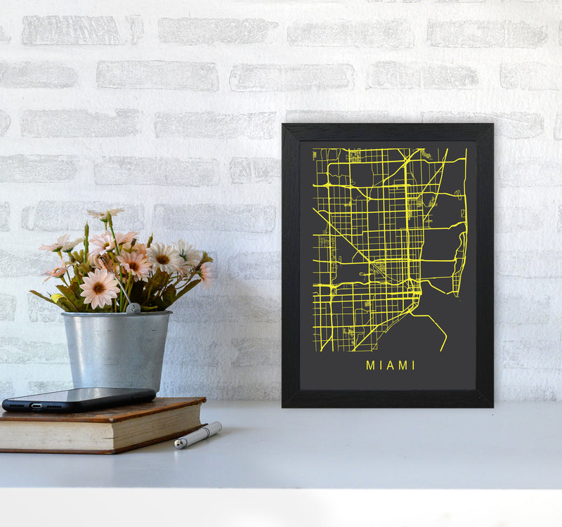 Miami Map Neon Art Print by Pixy Paper A4 White Frame