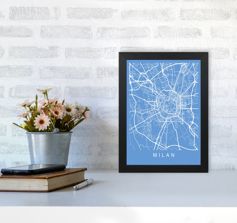 Milan Map Blueprint Art Print by Pixy Paper A4 White Frame