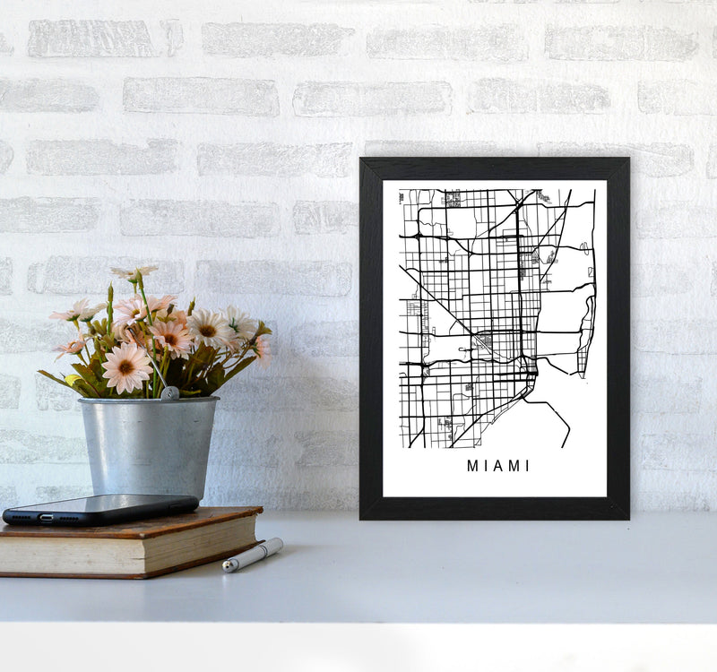 Miami Map Art Print by Pixy Paper A4 White Frame