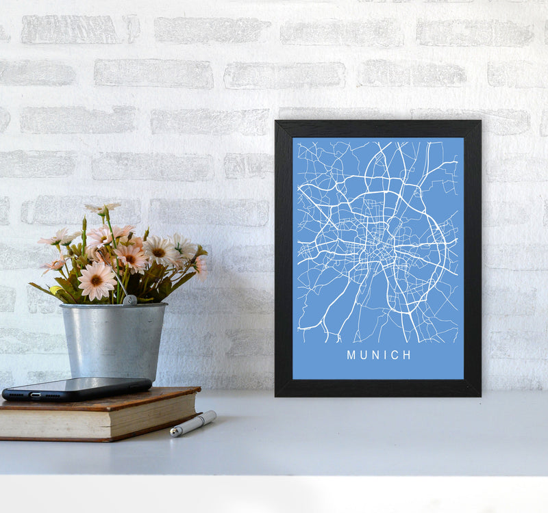 Munich Map Blueprint Art Print by Pixy Paper A4 White Frame