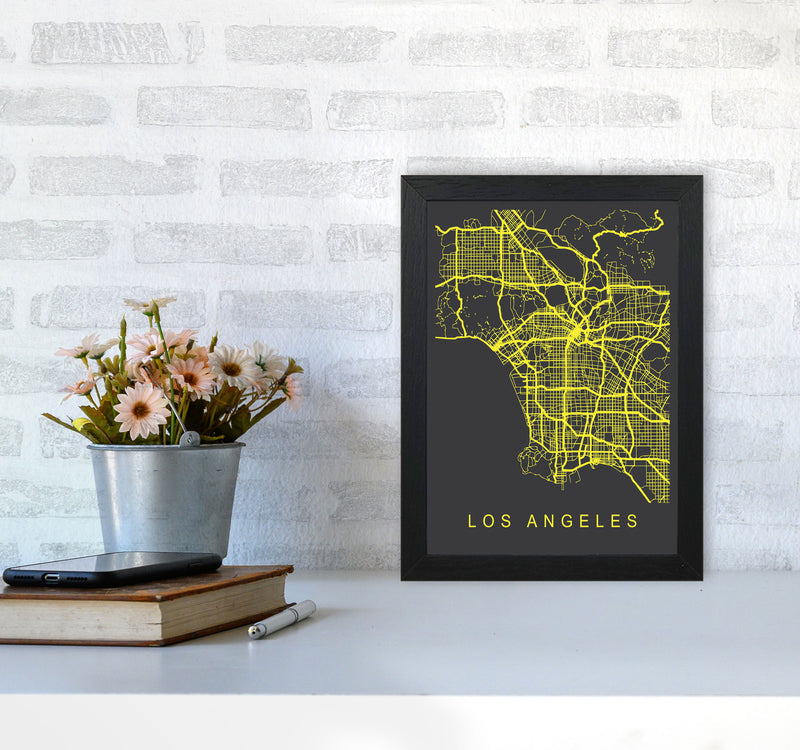 Los Angeles Map Neon Art Print by Pixy Paper A4 White Frame