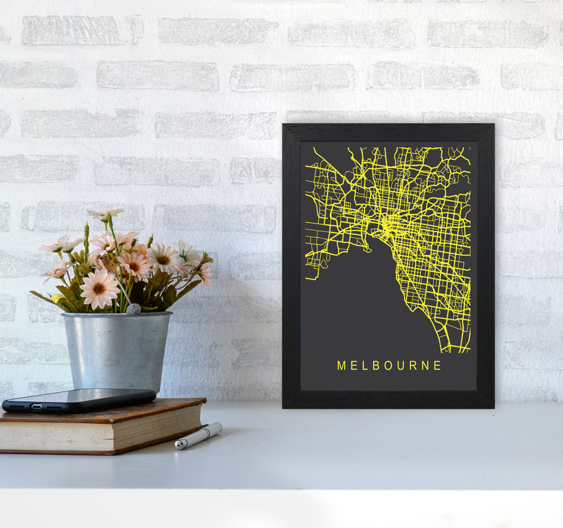Melbourne Map Neon Art Print by Pixy Paper A4 White Frame