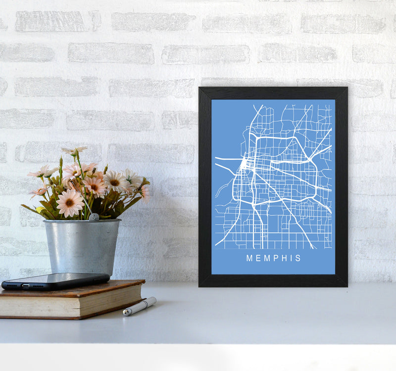 Memphis Map Blueprint Art Print by Pixy Paper A4 White Frame