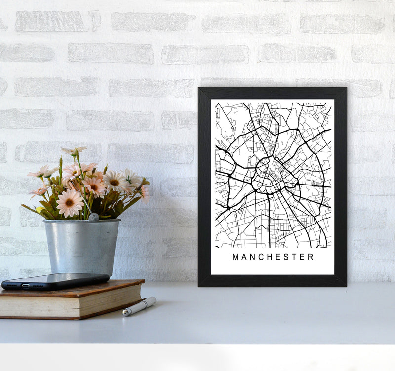Manchester Map Art Print by Pixy Paper A4 White Frame