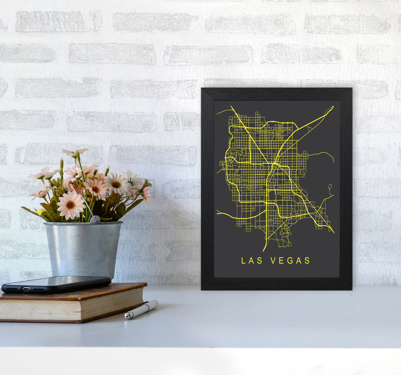 Las Vegas Map Neon Art Print by Pixy Paper A4 White Frame