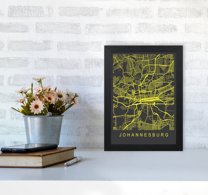 Johannesburg Map Neon Art Print by Pixy Paper A4 White Frame