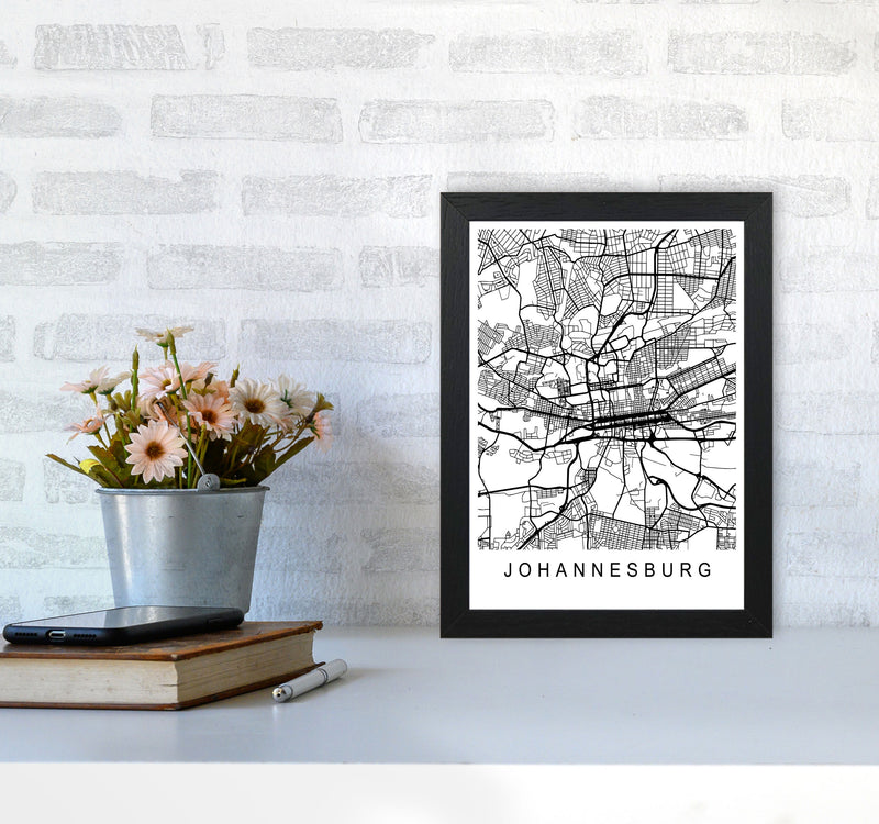Johannesburg Map Art Print by Pixy Paper A4 White Frame