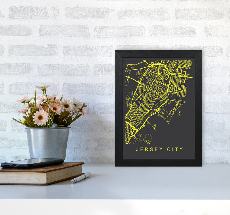 Jersey Map Neon Art Print by Pixy Paper A4 White Frame