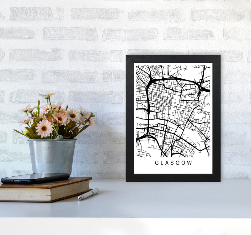 Glasgow Map Art Print by Pixy Paper A4 White Frame