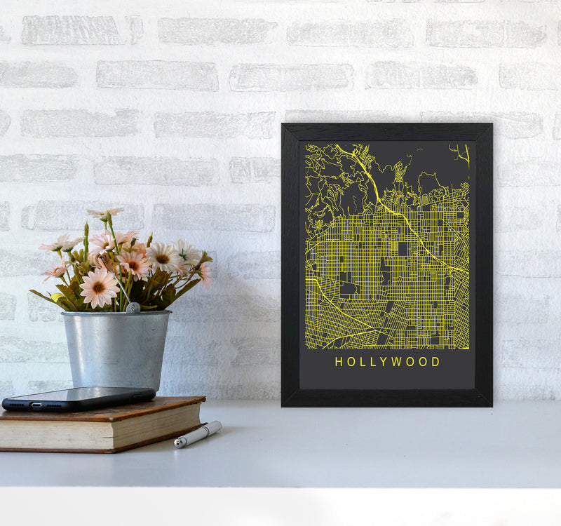 Hollywood Map Neon Art Print by Pixy Paper A4 White Frame