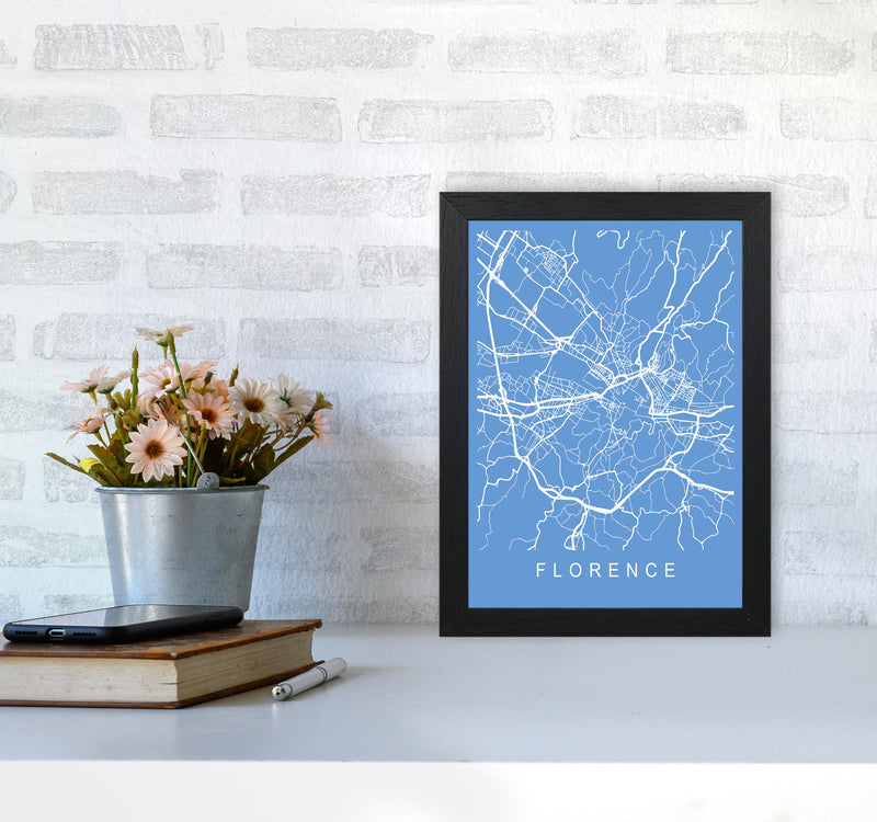Florence Map Blueprint Art Print by Pixy Paper A4 White Frame