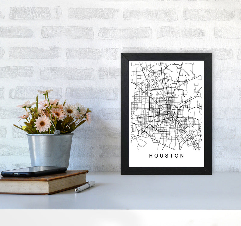 Houston Map Art Print by Pixy Paper A4 White Frame