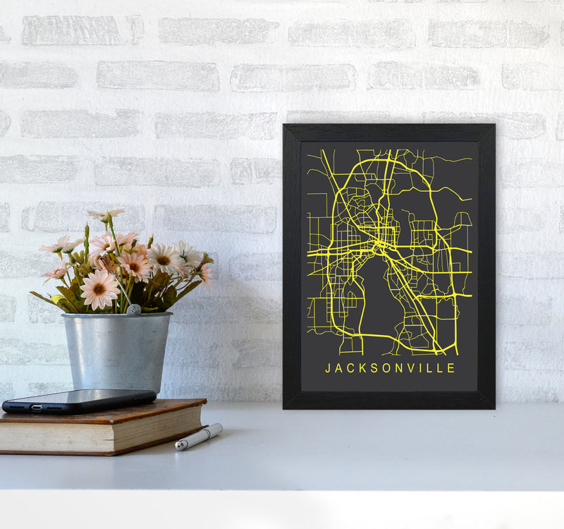 Jacksonville Map Neon Art Print by Pixy Paper A4 White Frame
