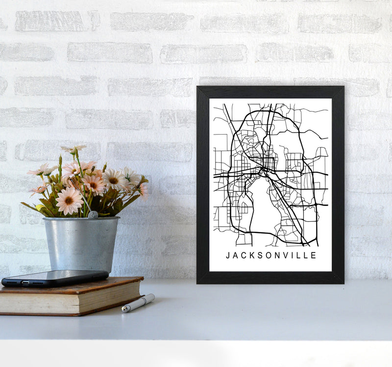 Jacksonville Map Art Print by Pixy Paper A4 White Frame