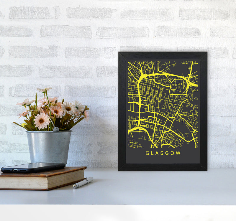 Glasgow Map Neon Art Print by Pixy Paper A4 White Frame