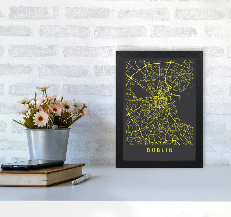 Dublin Map Neon Art Print by Pixy Paper A4 White Frame