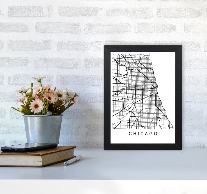 Chicago Map Art Print by Pixy Paper A4 White Frame