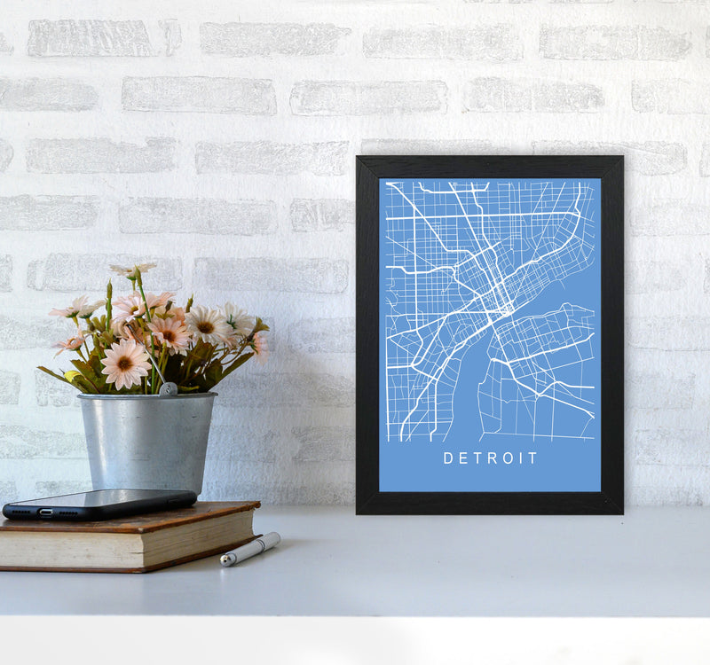 Detroit Map Blueprint Art Print by Pixy Paper A4 White Frame