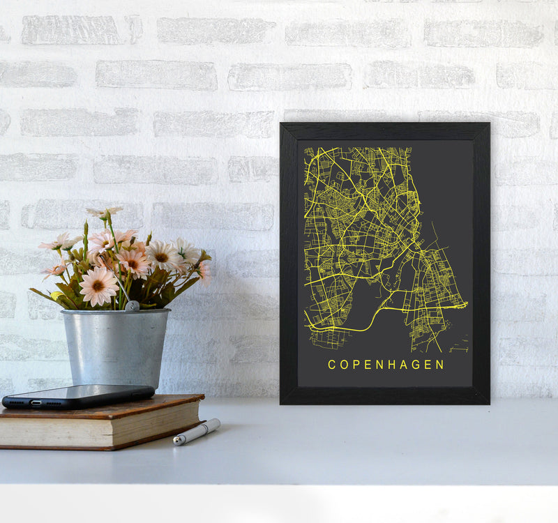 Copenhagen Map Neon Art Print by Pixy Paper A4 White Frame