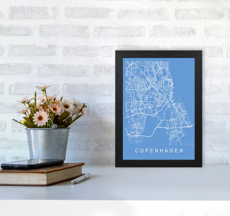 Copenhagen Map Blueprint Art Print by Pixy Paper A4 White Frame