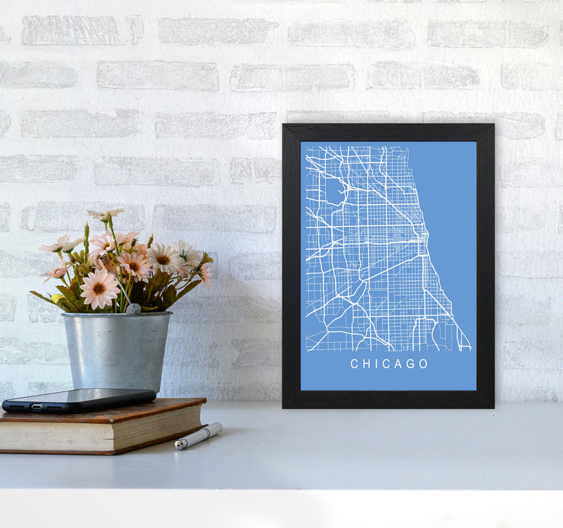 Chicago Map Blueprint Art Print by Pixy Paper A4 White Frame