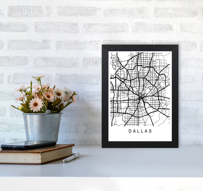 Dallas Map Art Print by Pixy Paper A4 White Frame