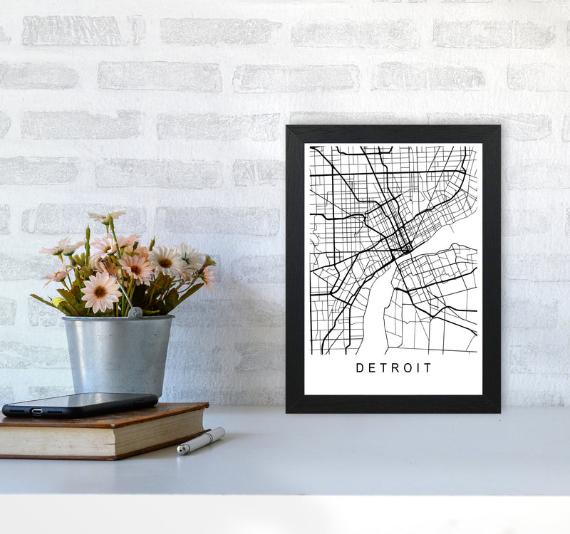 Detroit Map Art Print by Pixy Paper A4 White Frame