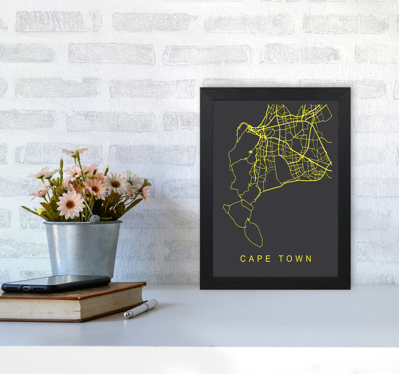 Cape Town Map Neon Art Print by Pixy Paper A4 White Frame
