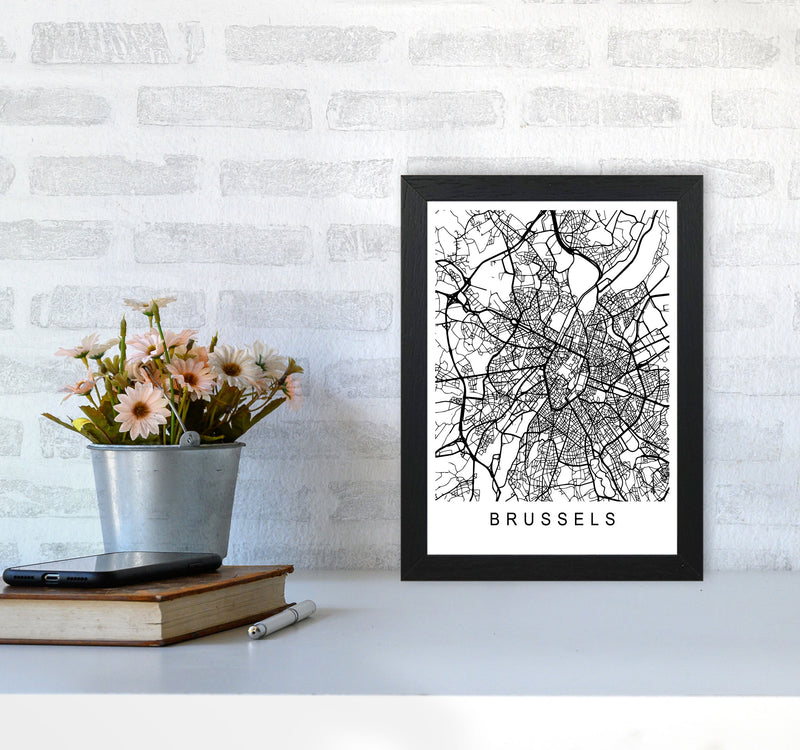 Brussels Map Art Print by Pixy Paper A4 White Frame