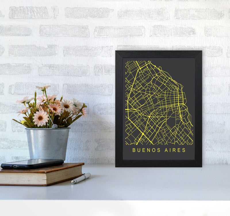 Buenos Aires Map Neon Art Print by Pixy Paper A4 White Frame