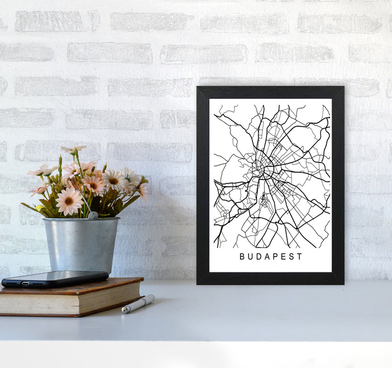 Budapest Map Art Print by Pixy Paper A4 White Frame