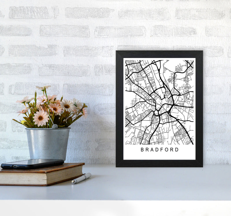 Bradford Map Art Print by Pixy Paper A4 White Frame