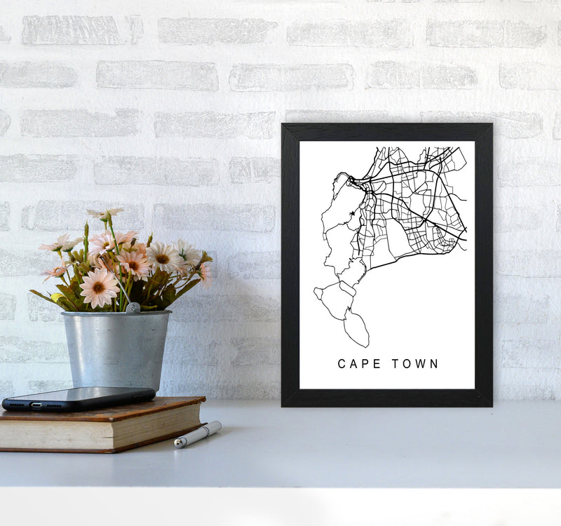 Cape Town Map Art Print by Pixy Paper A4 White Frame