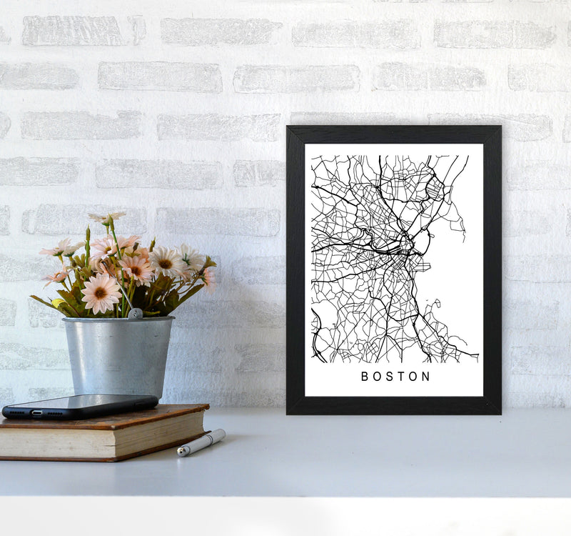 Boston Map Art Print by Pixy Paper A4 White Frame