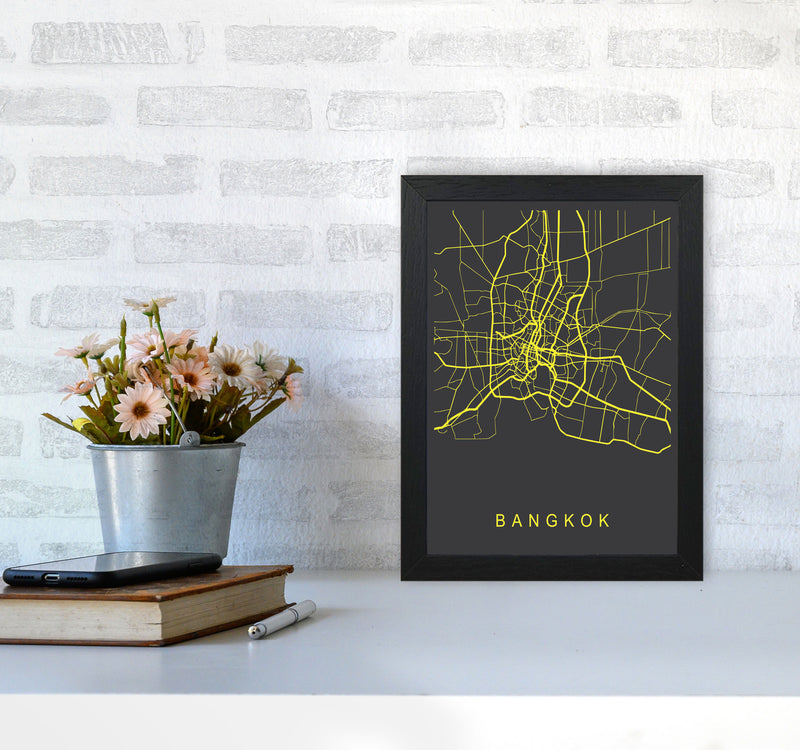Bangkok Map Neon Art Print by Pixy Paper A4 White Frame