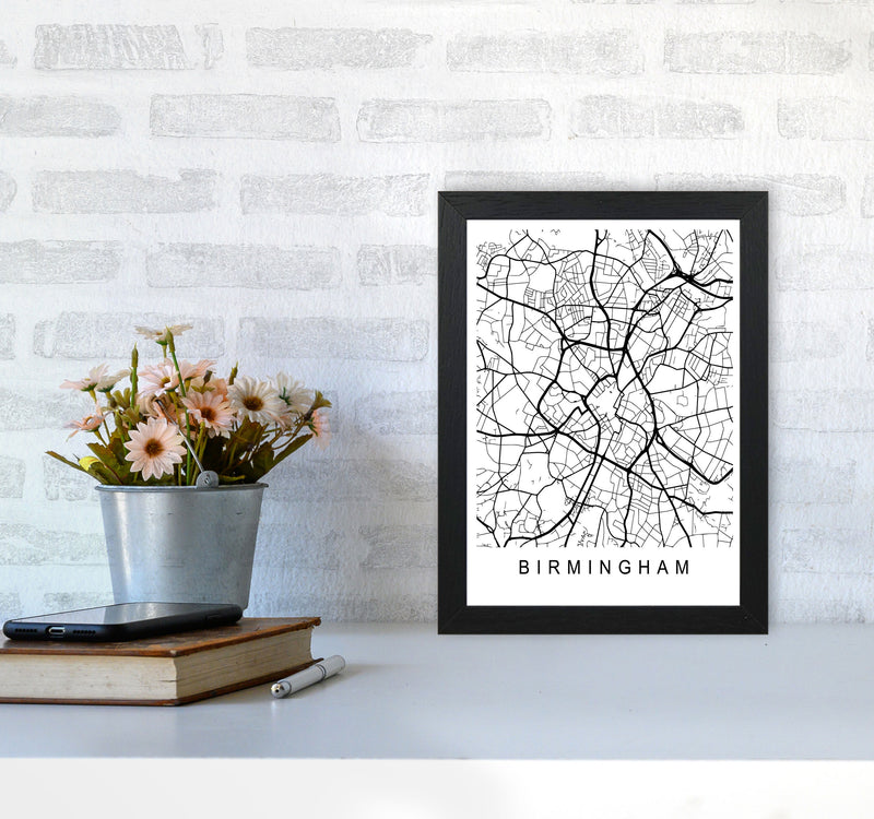 Birmingham Map Art Print by Pixy Paper A4 White Frame