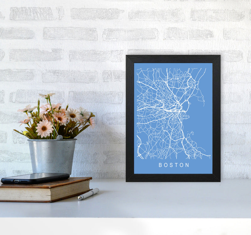 Boston Map Blueprint Art Print by Pixy Paper A4 White Frame
