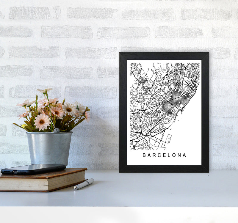 Barcelona Map Art Print by Pixy Paper A4 White Frame