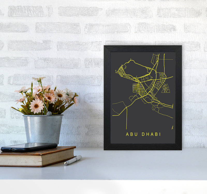 Abu Dhabi Map Neon Art Print by Pixy Paper A4 White Frame