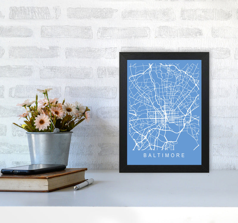 Baltimore Map Blueprint Art Print by Pixy Paper A4 White Frame