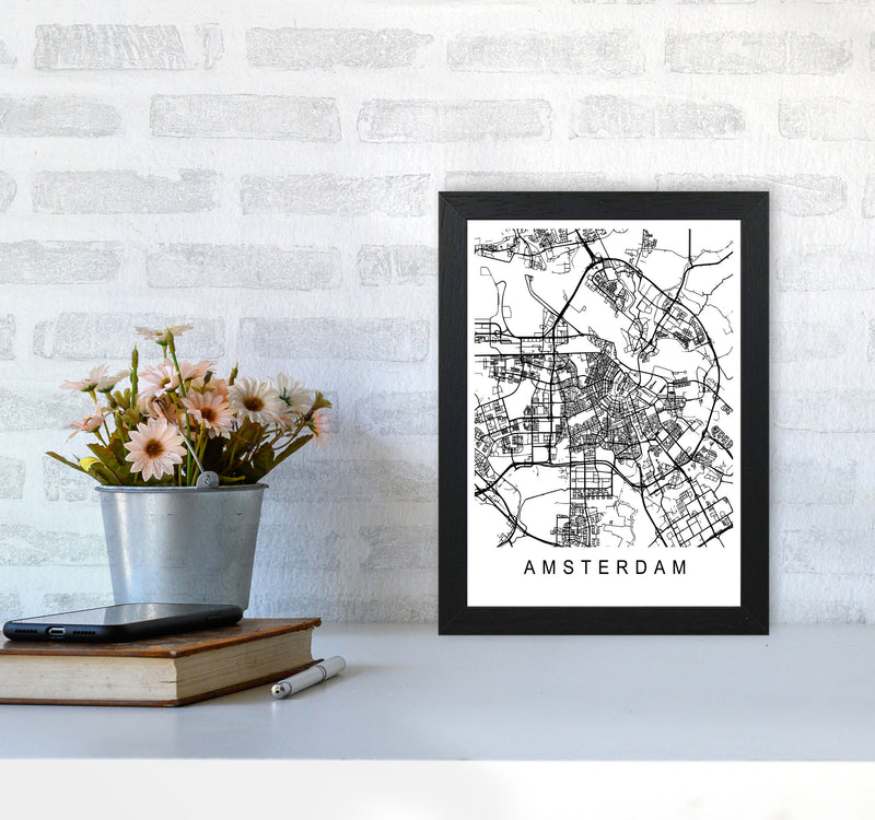 Amsterdam Map Art Print by Pixy Paper A4 White Frame