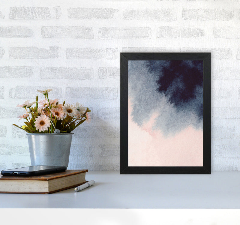 Sand Pink and Navy Watercolour 01 Art Print by Pixy Paper A4 White Frame